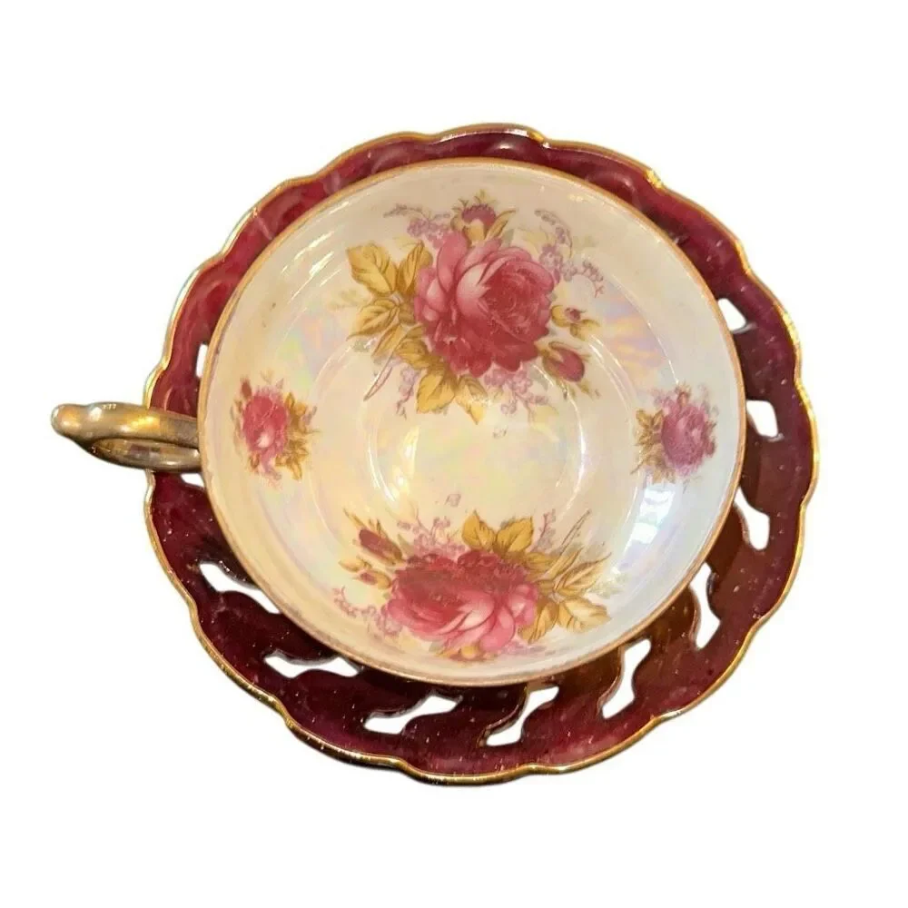 VINTAGE TT-Takito HAND PAINTED EGG SHELL TEA CUP & SAUCER JAPAN Lusterware Pagod